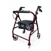 Burgundy Soft Seat Aluminum Rollator with Straight Backrest